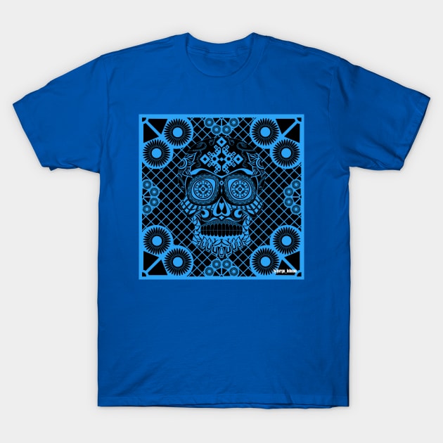 blue pattern in picnic death skull ecopop T-Shirt by jorge_lebeau